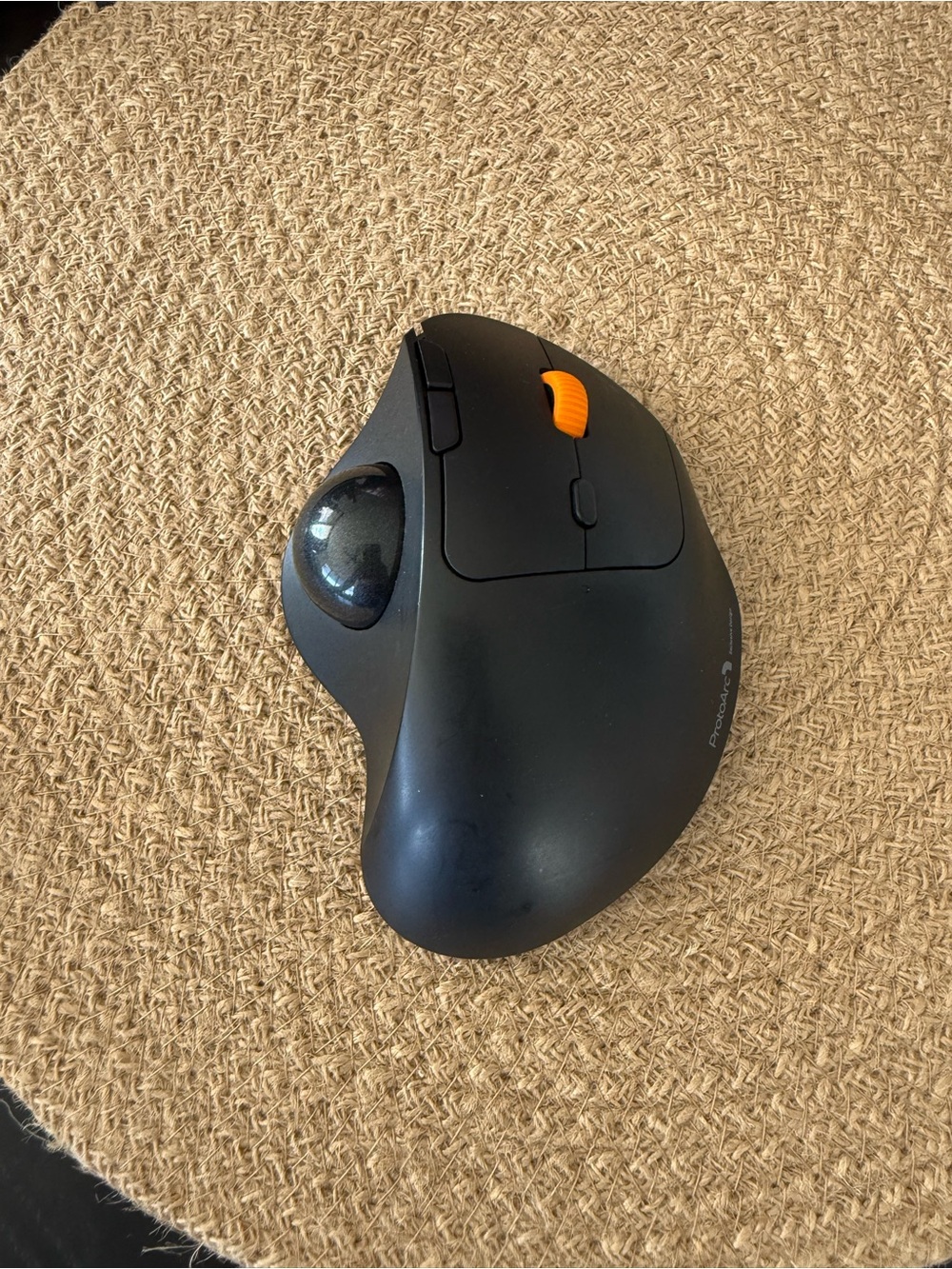 Black Ergonomic Wireless Trackball Mouse with Orange Scroll Wheel